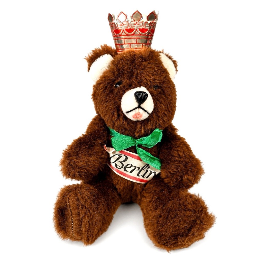 Vintage Berlin Crown Teddy Bear Plush Stuffed Animal Souvenir 11" Brown Jointed